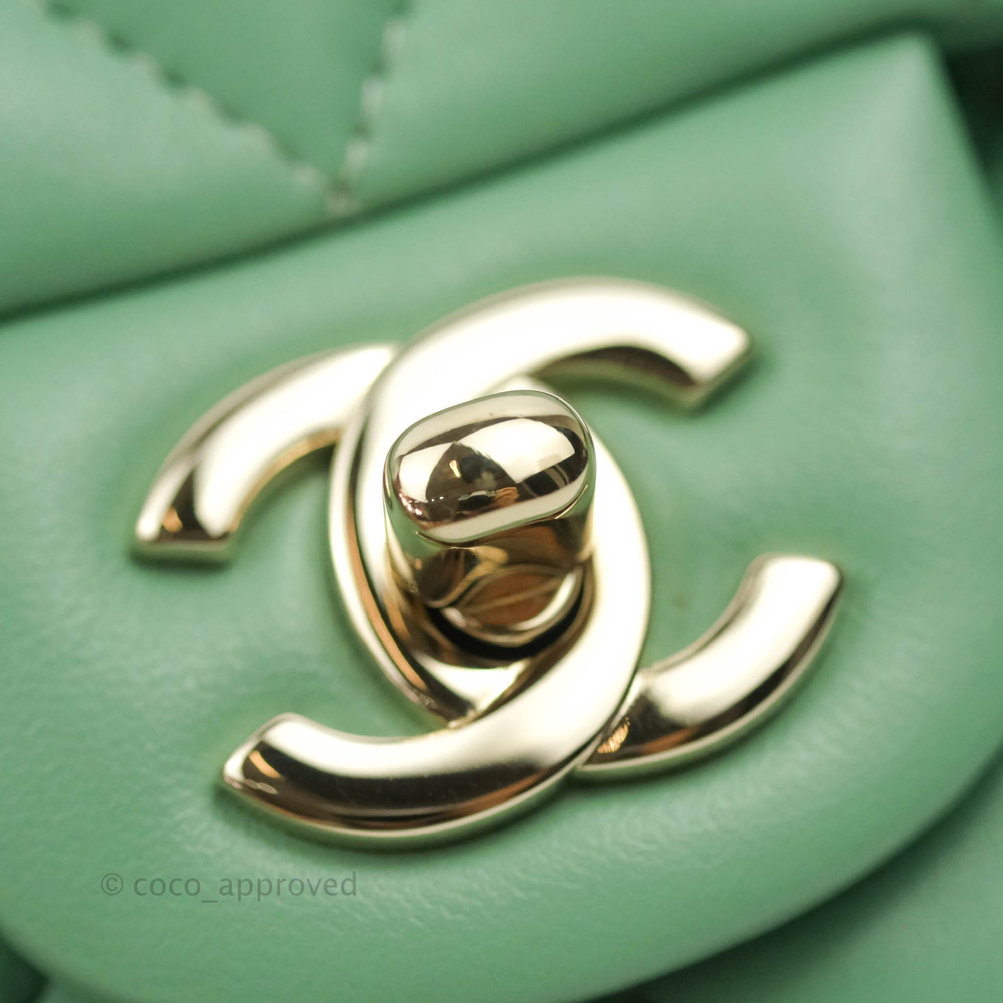 Chanel Quilted Mini Square Green Lambskin Gold Hardware