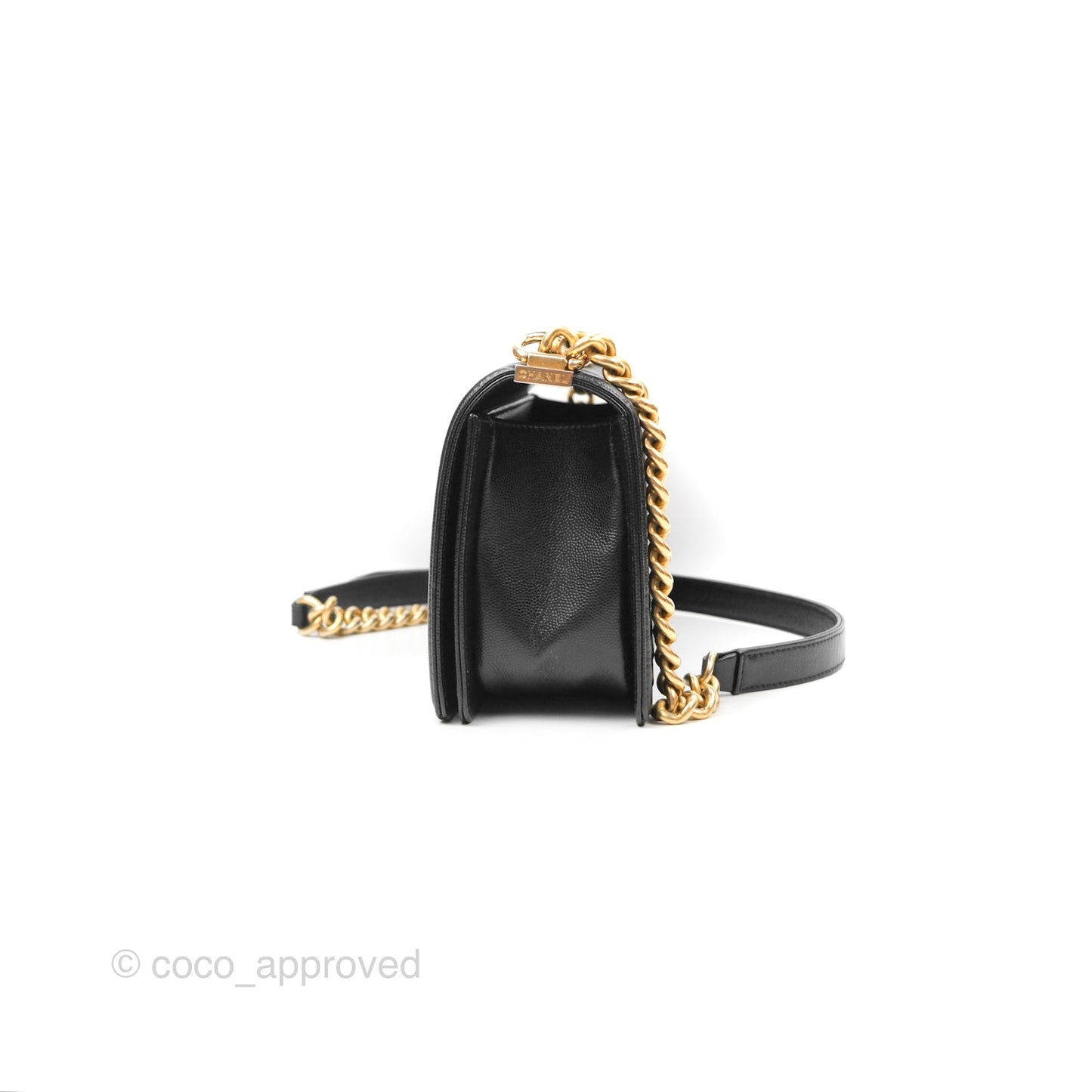 Chanel Quilted Medium Boy Black Caviar Aged Gold Hardware