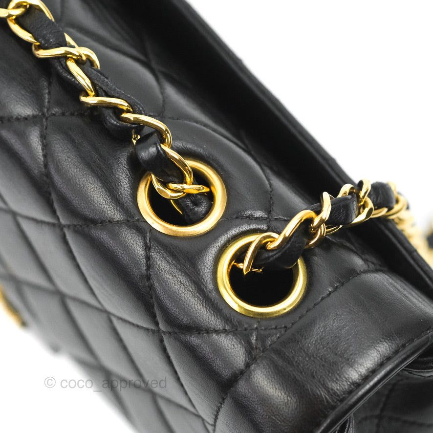 Chanel Vintage Small Flap Bag Black Lambskin 24K Gold Hardware
