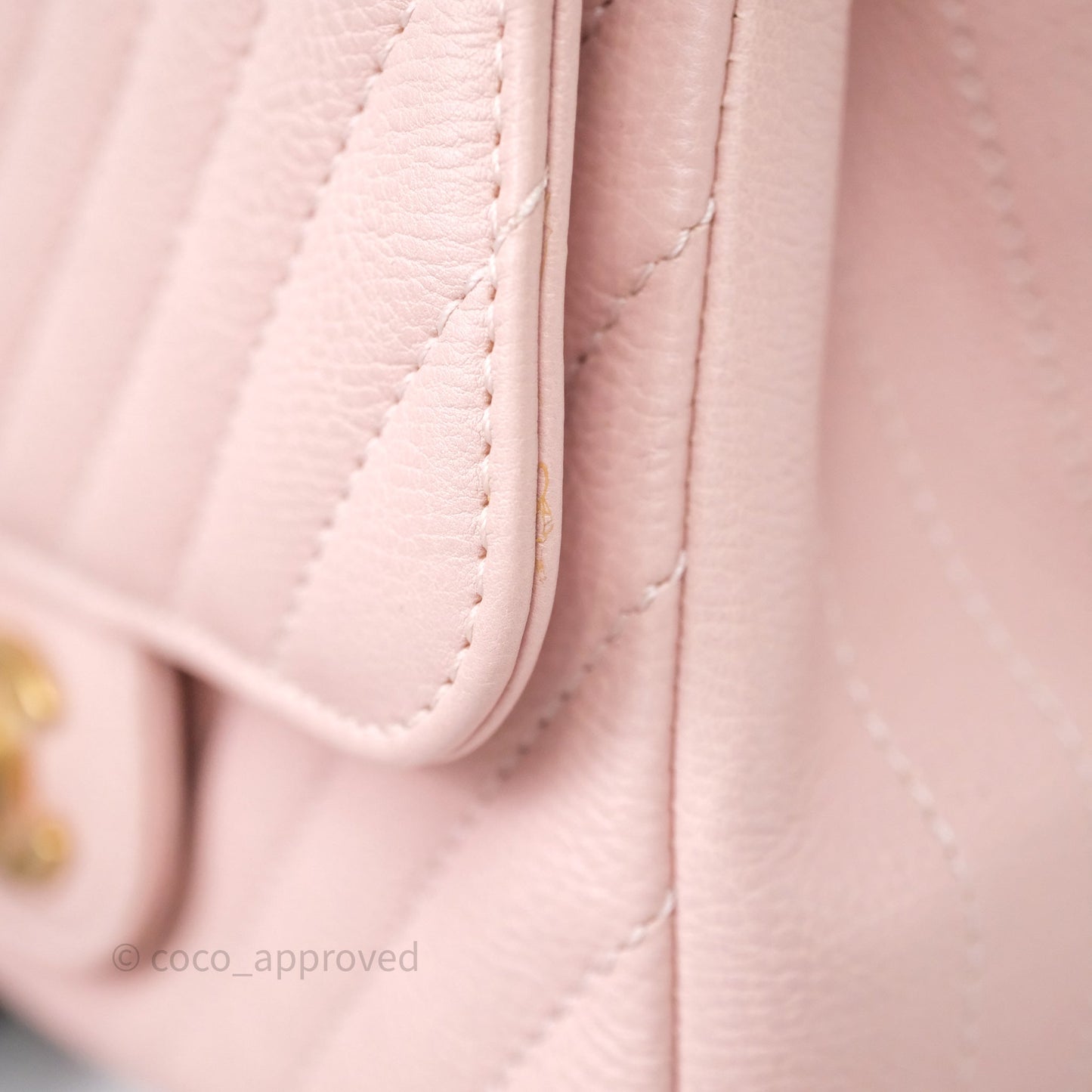 Chanel Mini Square Chevron Pink Calfskin Aged Gold Hardware