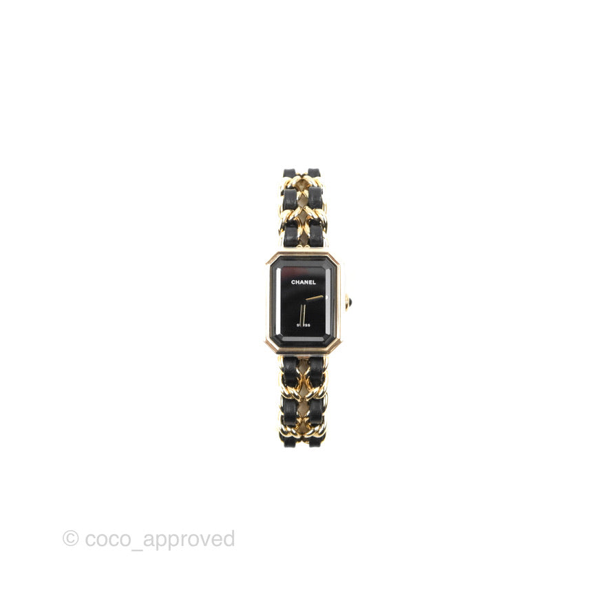 Chanel Première Watch Black Leather Gold Tone Size S