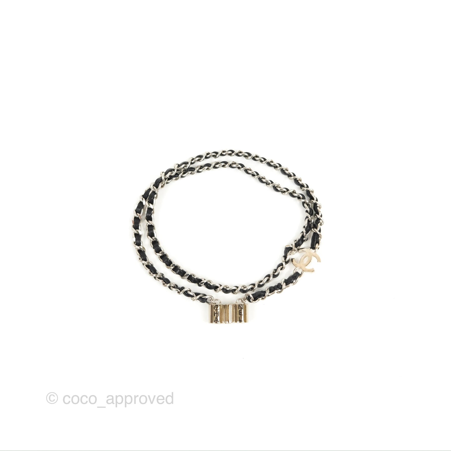 Chanel CC Woven Airpods Necklace Black Lambskin Silver Hardware