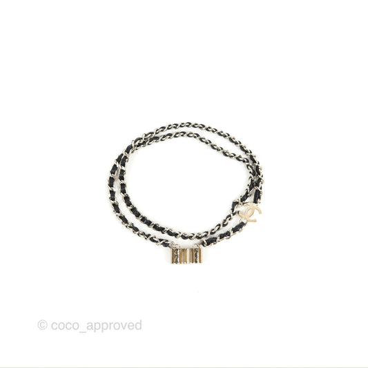 Chanel CC Woven Airpods Necklace Black Lambskin Silver Hardware