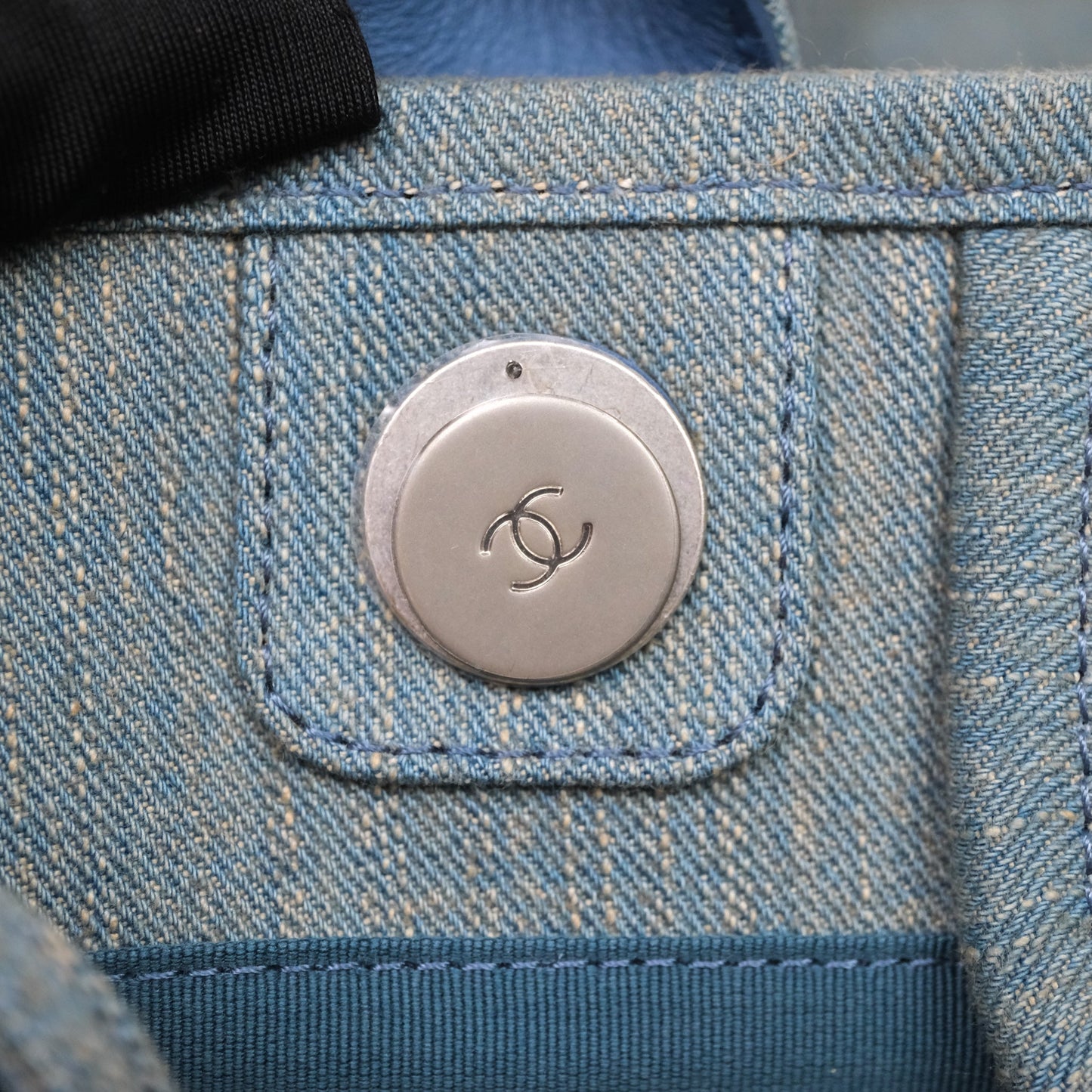 Chanel Large Deauville Tote Blue Washed Denim Matte Silver