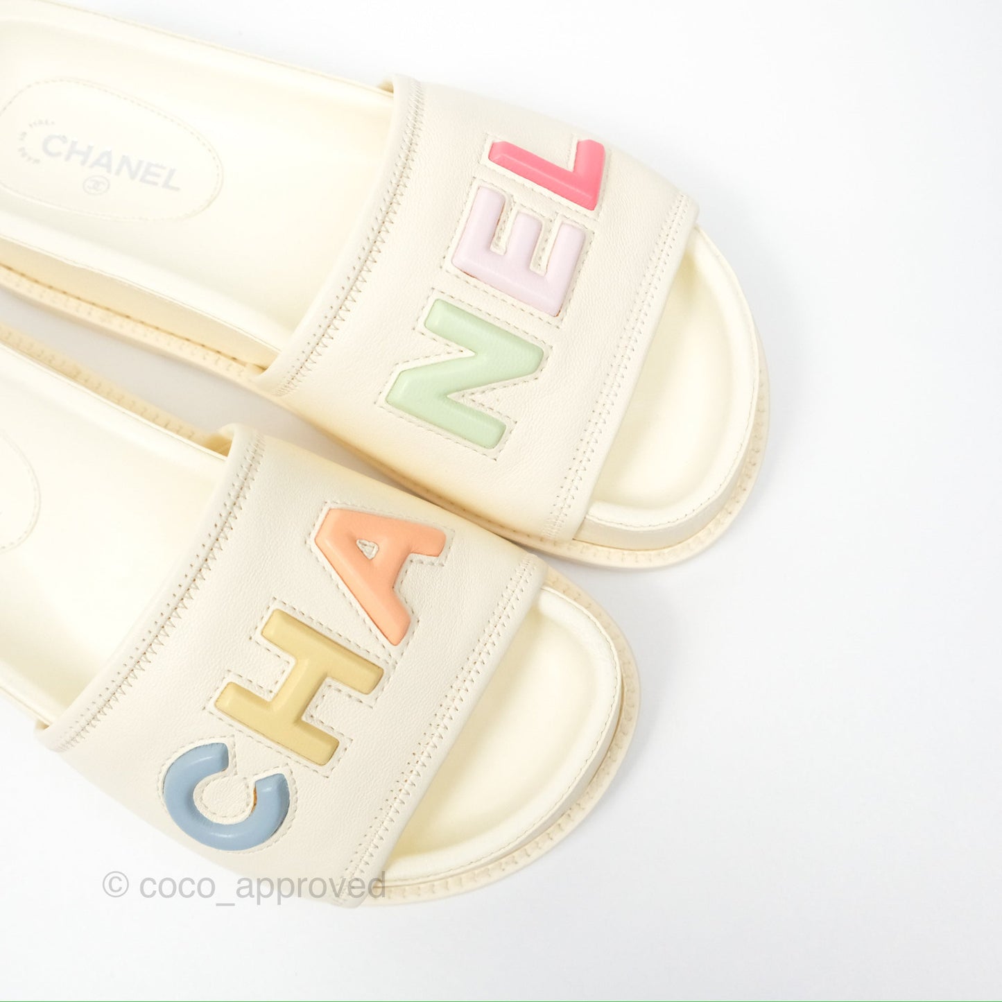 Chanel Multi-color Cha-Nel Logo Ivory Lambskin Slippers