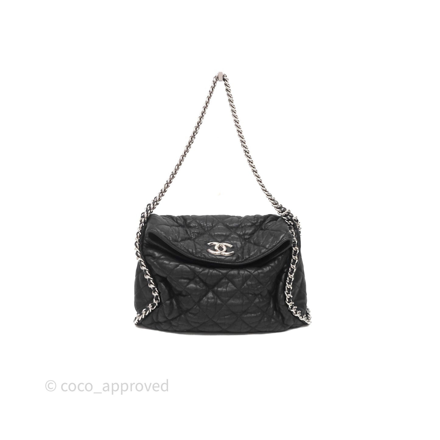 Chanel Chain Around Calfskin Hobo Black Silver Hardware