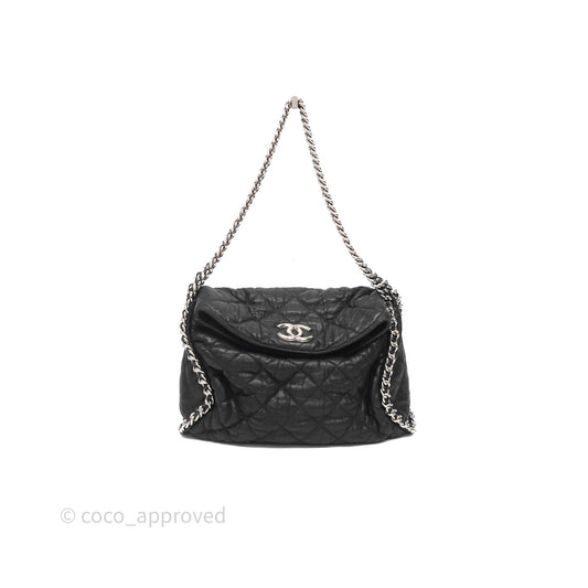 Chanel Chain Around Calfskin Hobo Black Silver Hardware