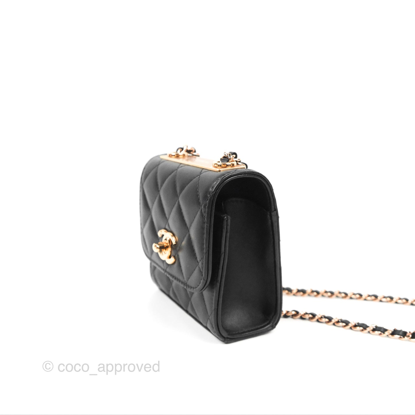 Chanel Mini Quilted Trendy CC Clutch With Chain Black Lambskin Rose Gold Hardware