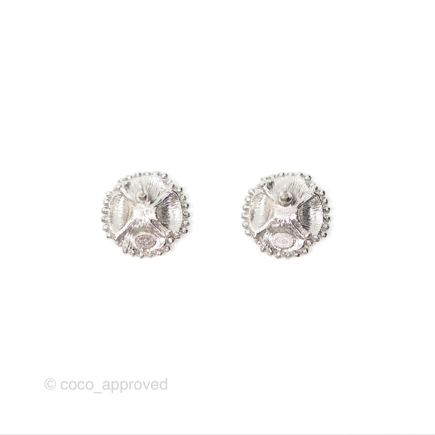 Chanel Flower Pearl Black Earrings Silver Tone 23K