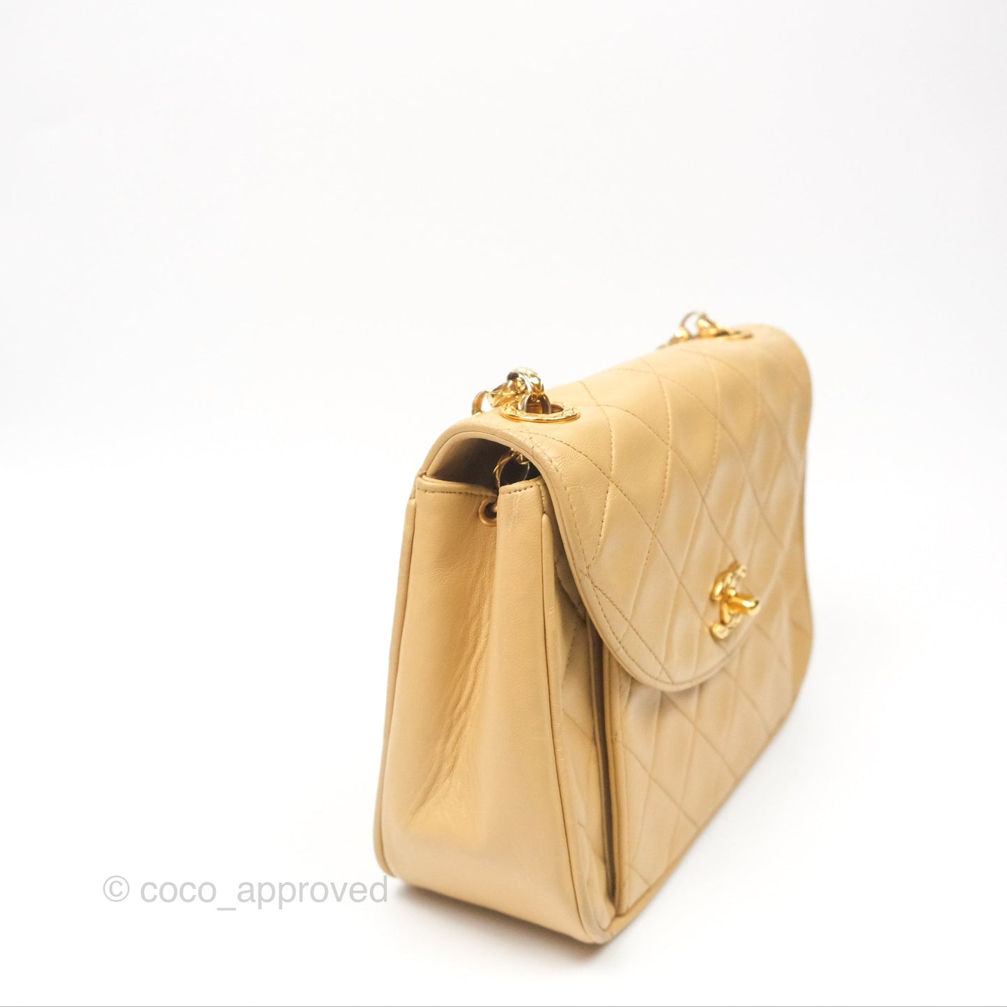Chanel Vintage Round Flap Bag Quilted Beige Lambskin Gold Hardware