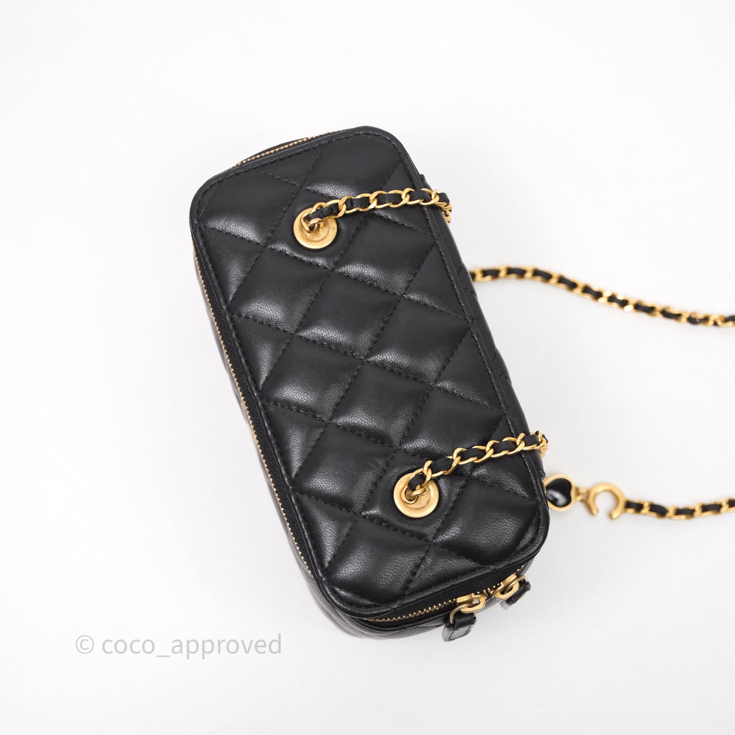 Chanel Vanity With COCO Heart Chain Black Lambskin Aged Gold Hardware