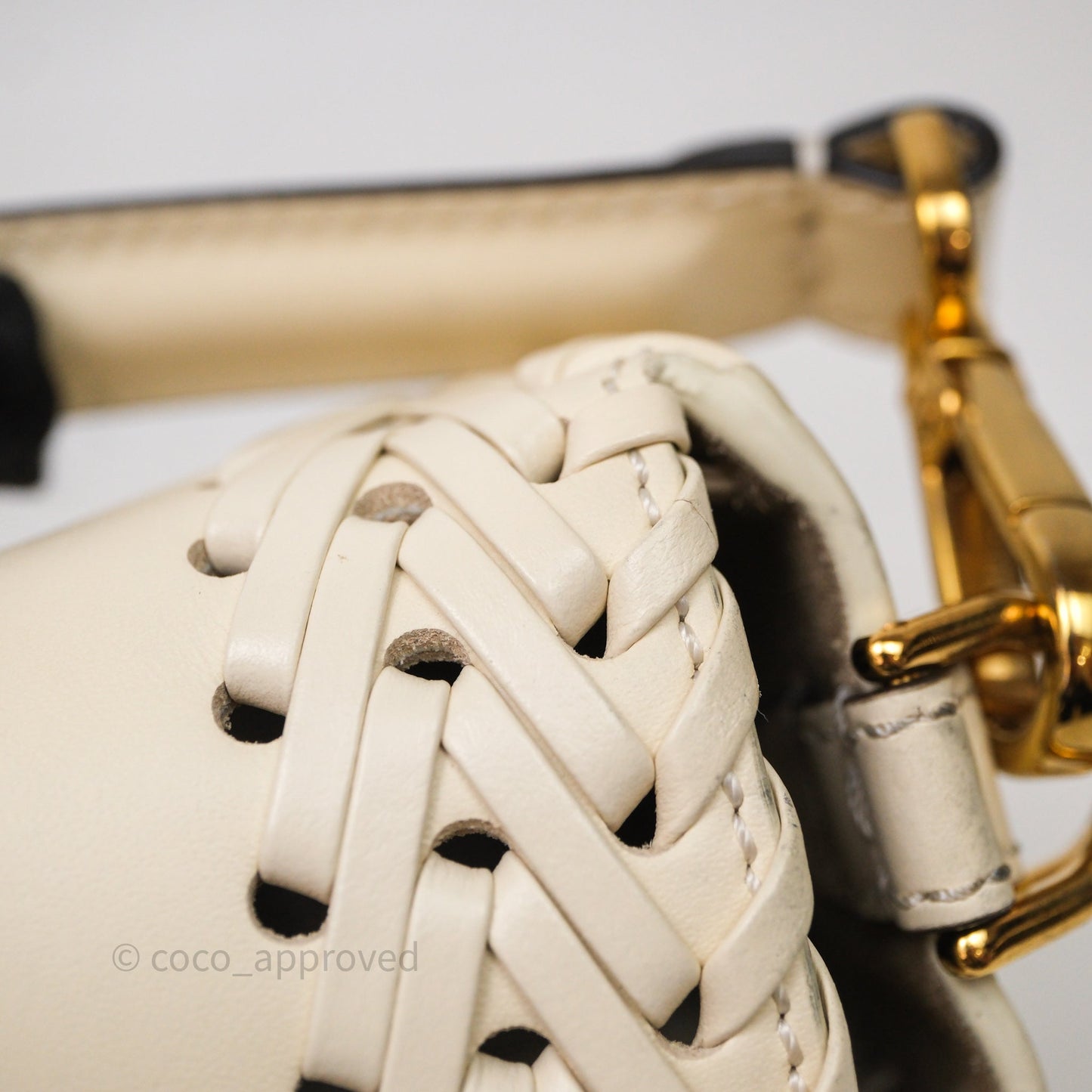 Fendi Braided Leather Baguette Bag Ivory Gold Hardware