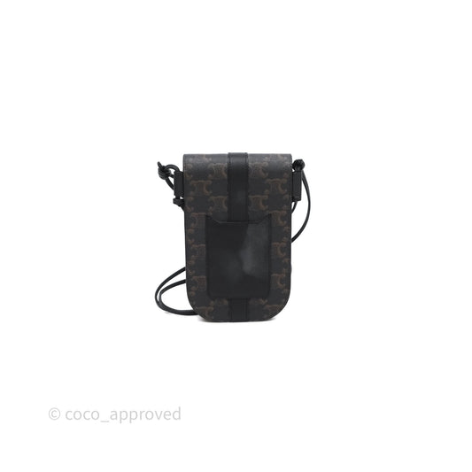 Celine Phone Pouch Black Triomphe Canvas