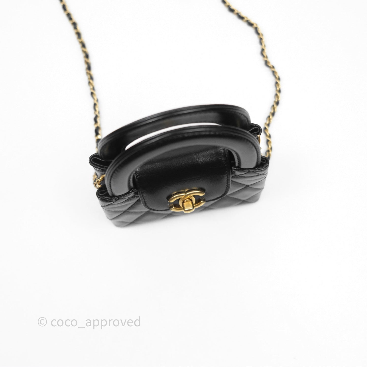 Chanel Mini Nano Kelly Bag Black Shiny Calfskin Aged Gold Hardware
