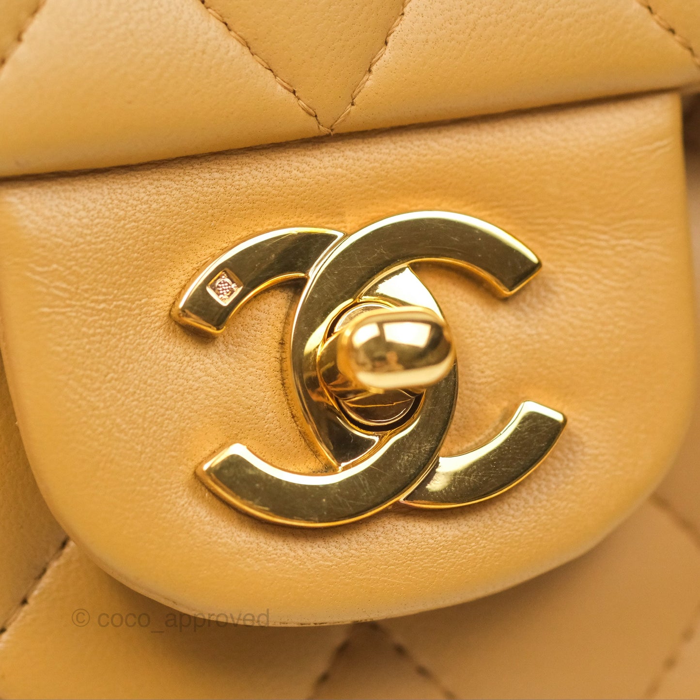 Chanel Vintage Small Classic Flap Beige Lambskin 24K Gold Hardware