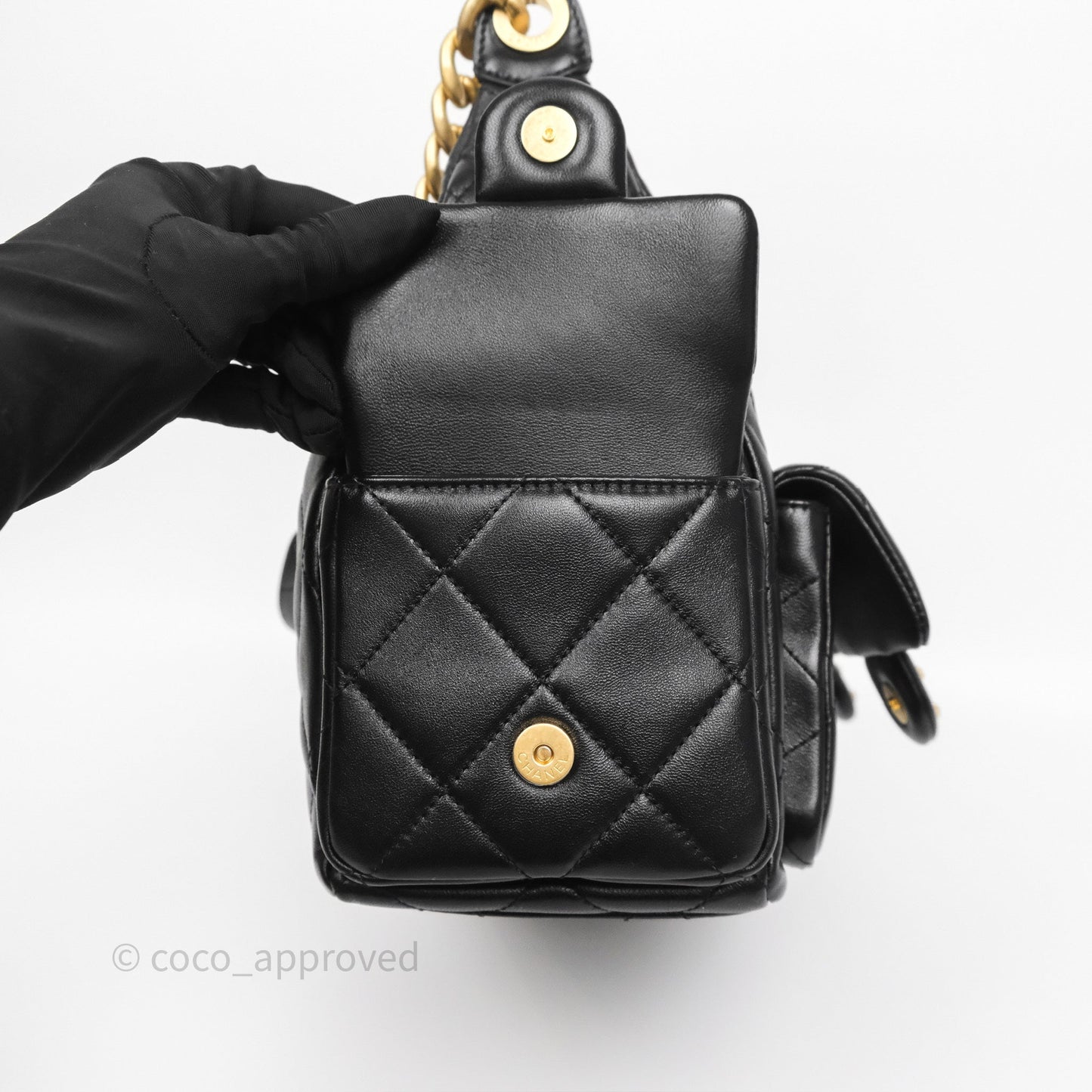 Chanel Quilted Large Trendy Double Pocket Hobo Black Lambskin Gold Hardware