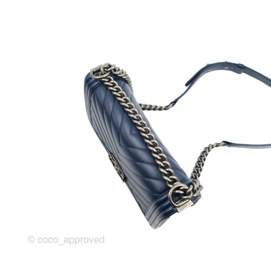 Chanel Medium Chevron Boy Navy Caviar Ruthenium Hardware