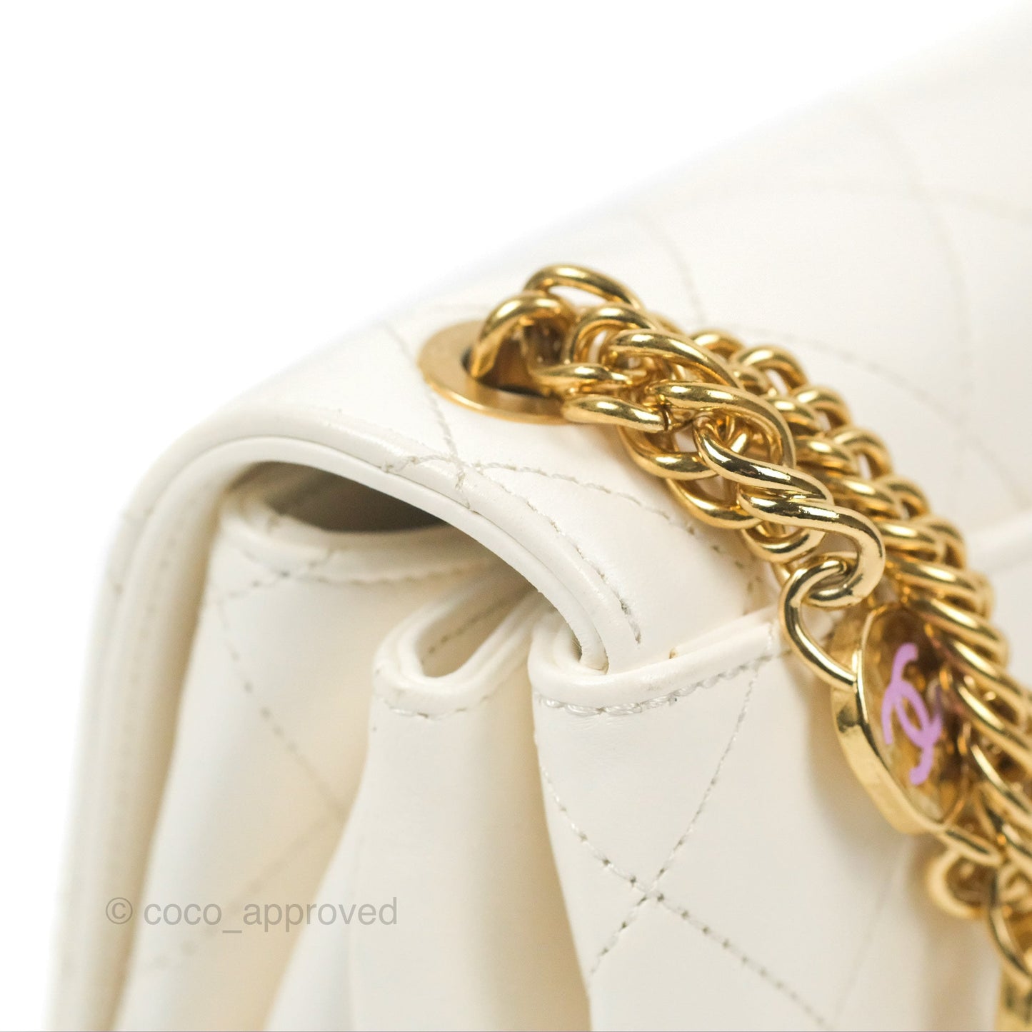 Chanel Mini Flap Bag with Enamel Charm Chain White Lambskin Gold Hardware