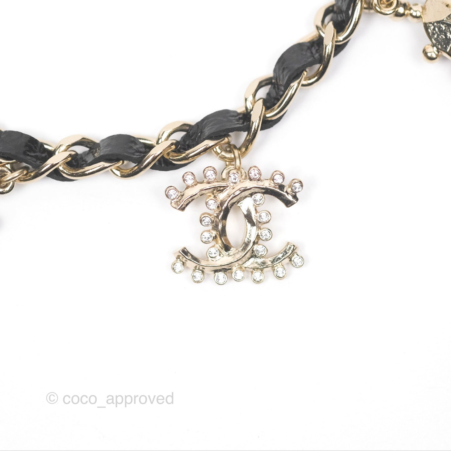 Chanel Crystal CC Resin Necklace Choker Lambskin Gold Hardware 21A