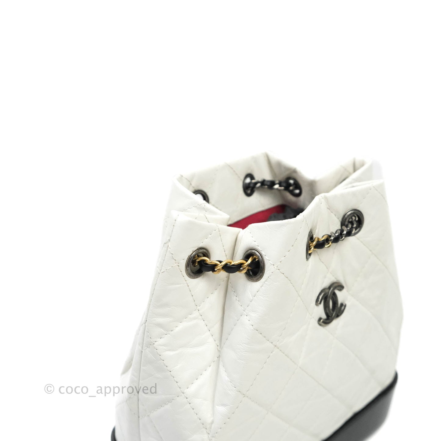 Chanel Small Gabrielle Backpack White Black Aged Calfskin