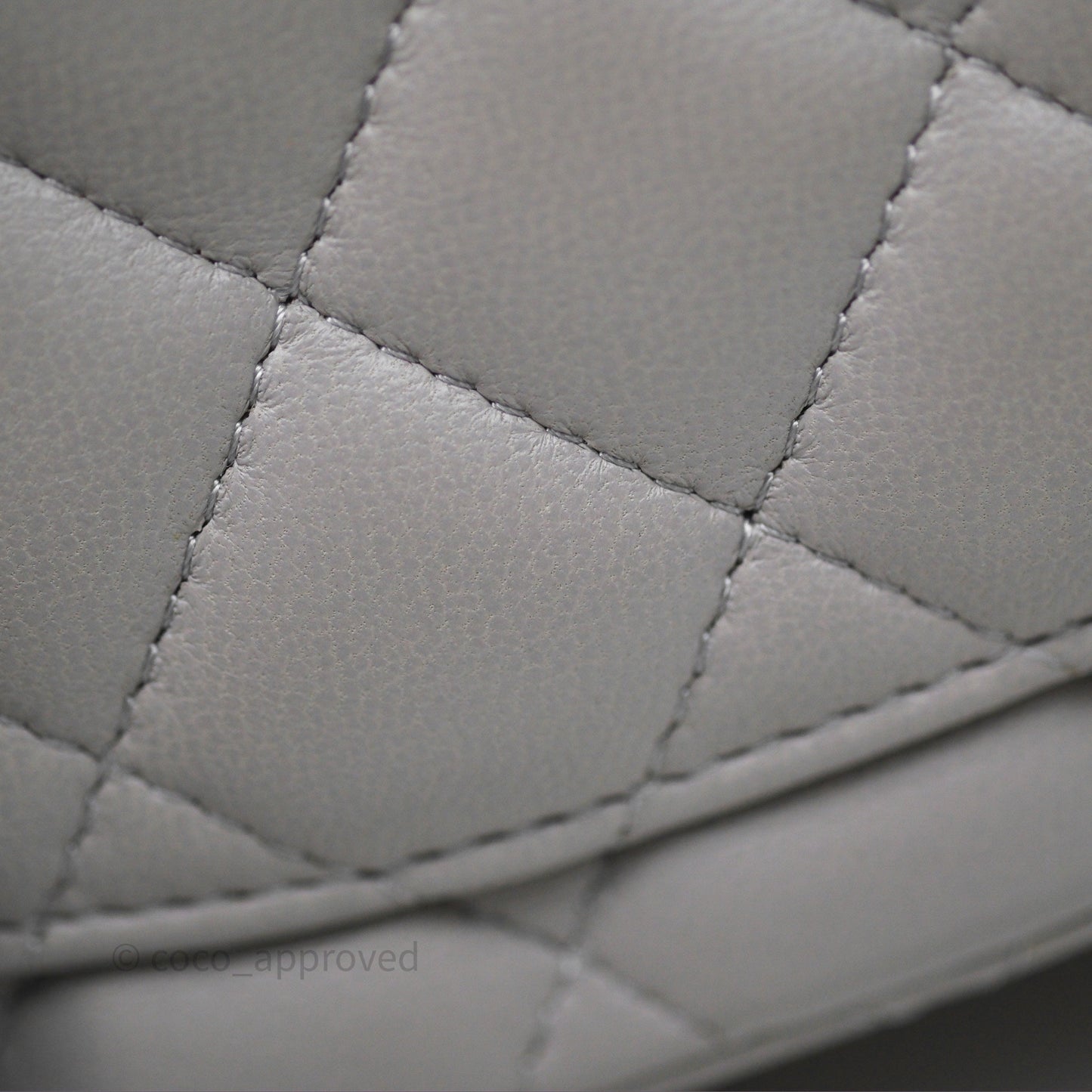 Chanel Mini Square Flap Quilted Light Grey Lambskin Gold Hardware