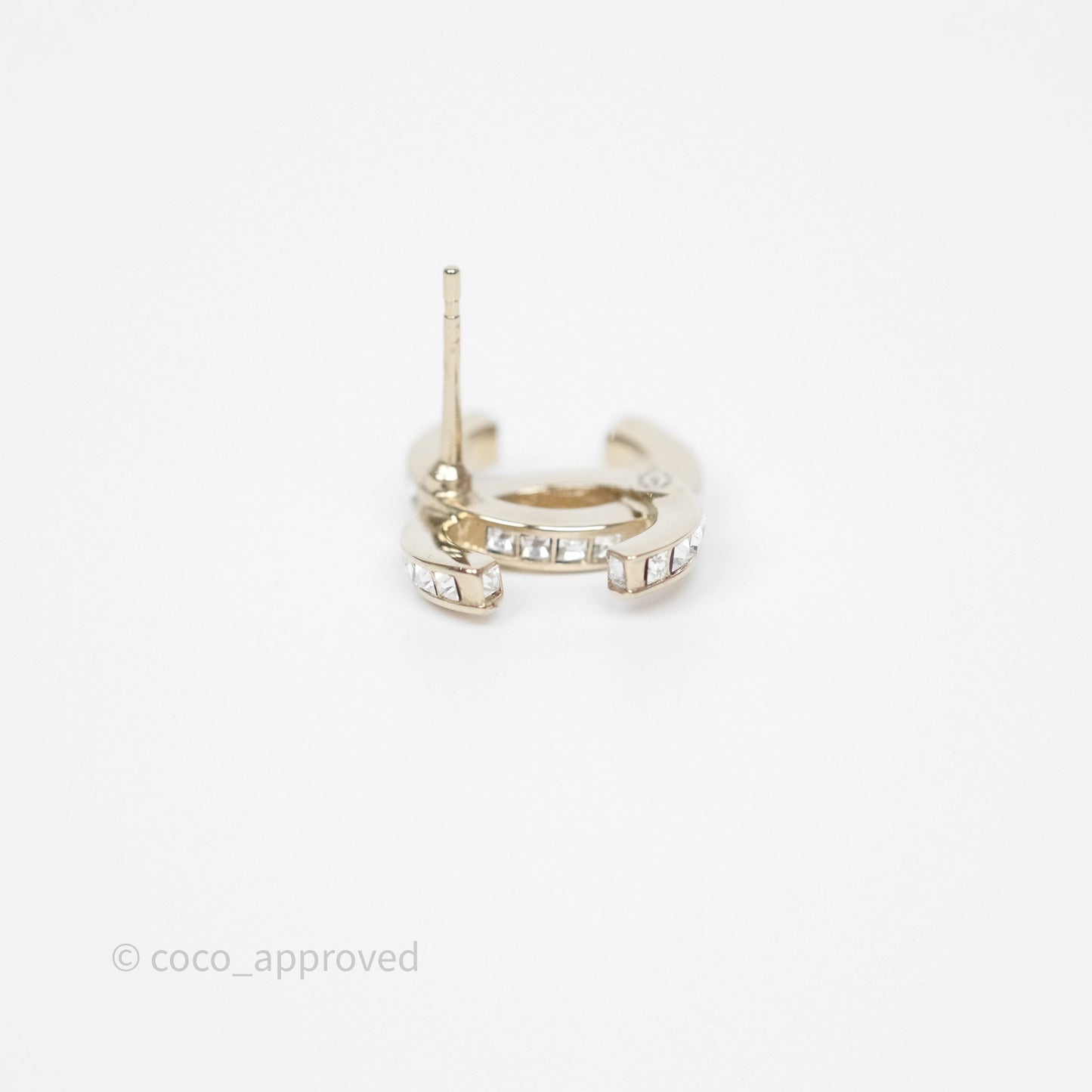 Chanel Crystal CC Earrings Gold Tone 24V