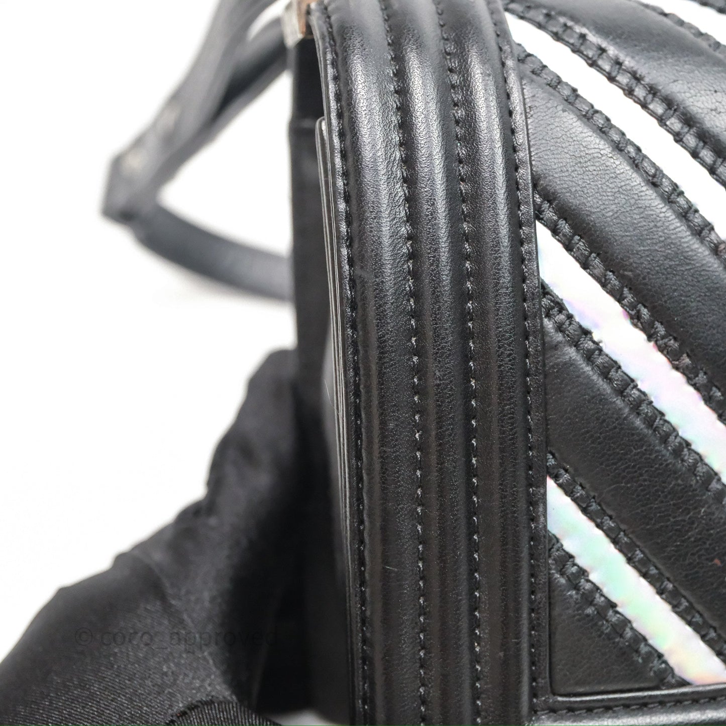 Chanel Medium Boy Chevron Iridescent PVC Lambskin Black Silver Hardware