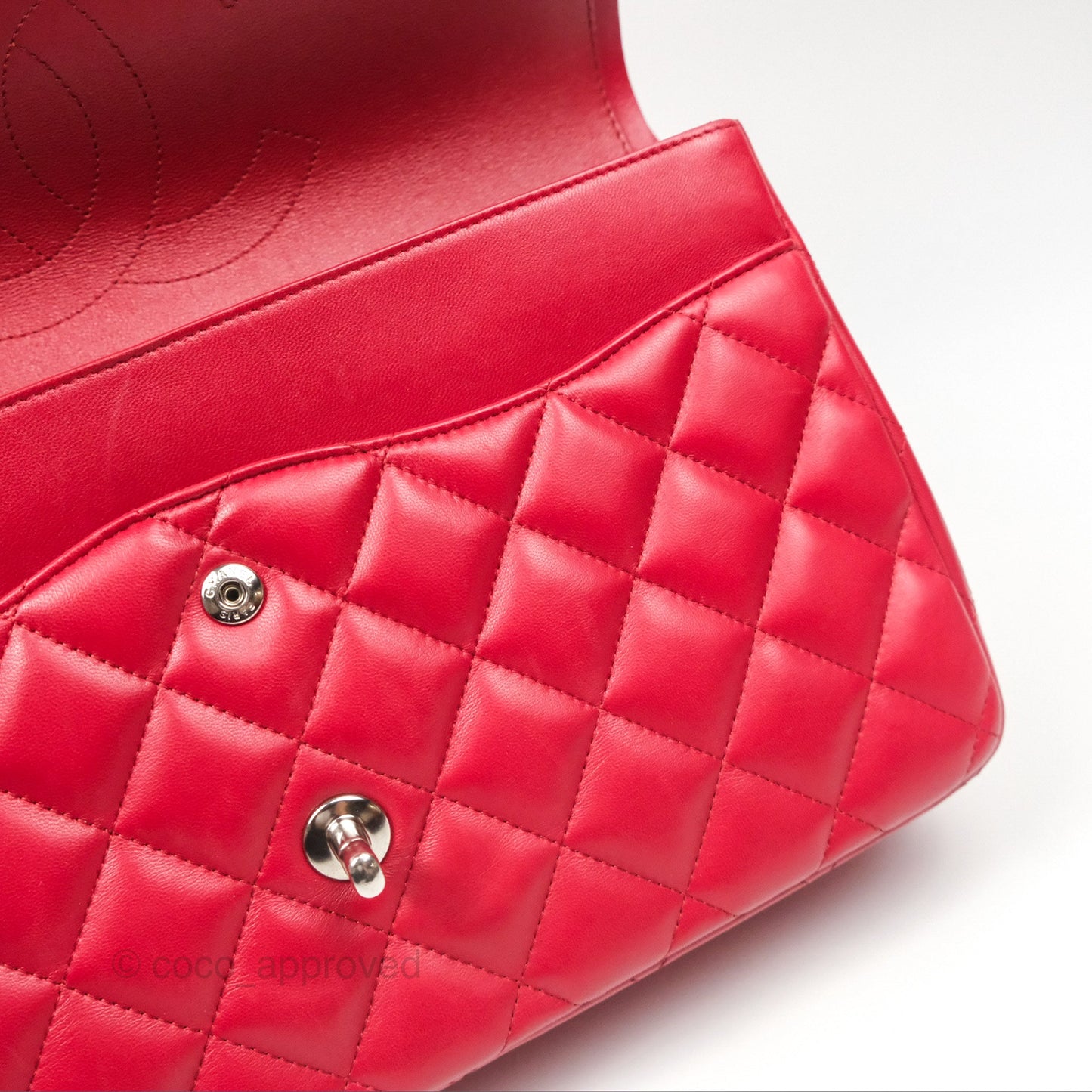 Chanel Jumbo Double Flap Red Lambskin Silver Hardware