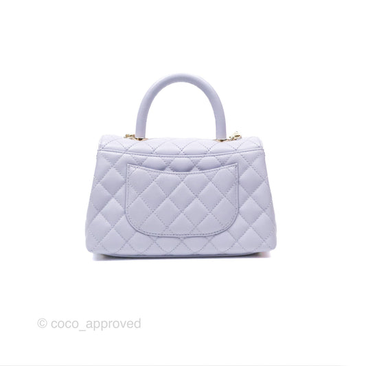 Chanel Small Coco Handle Quilted Lilac Caviar Gold Hardware