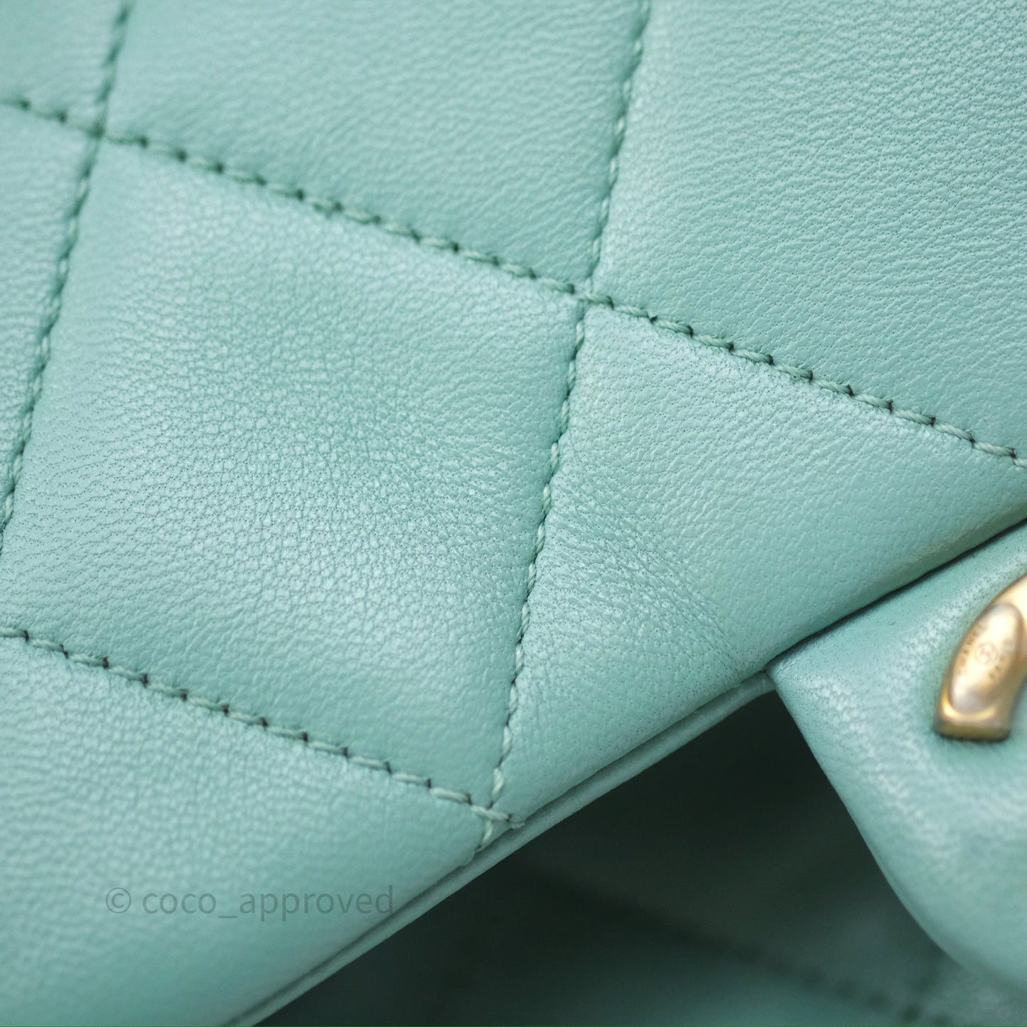 Chanel Quilted Small Circular Handle Bag Mint Green Aged Gold Hardware