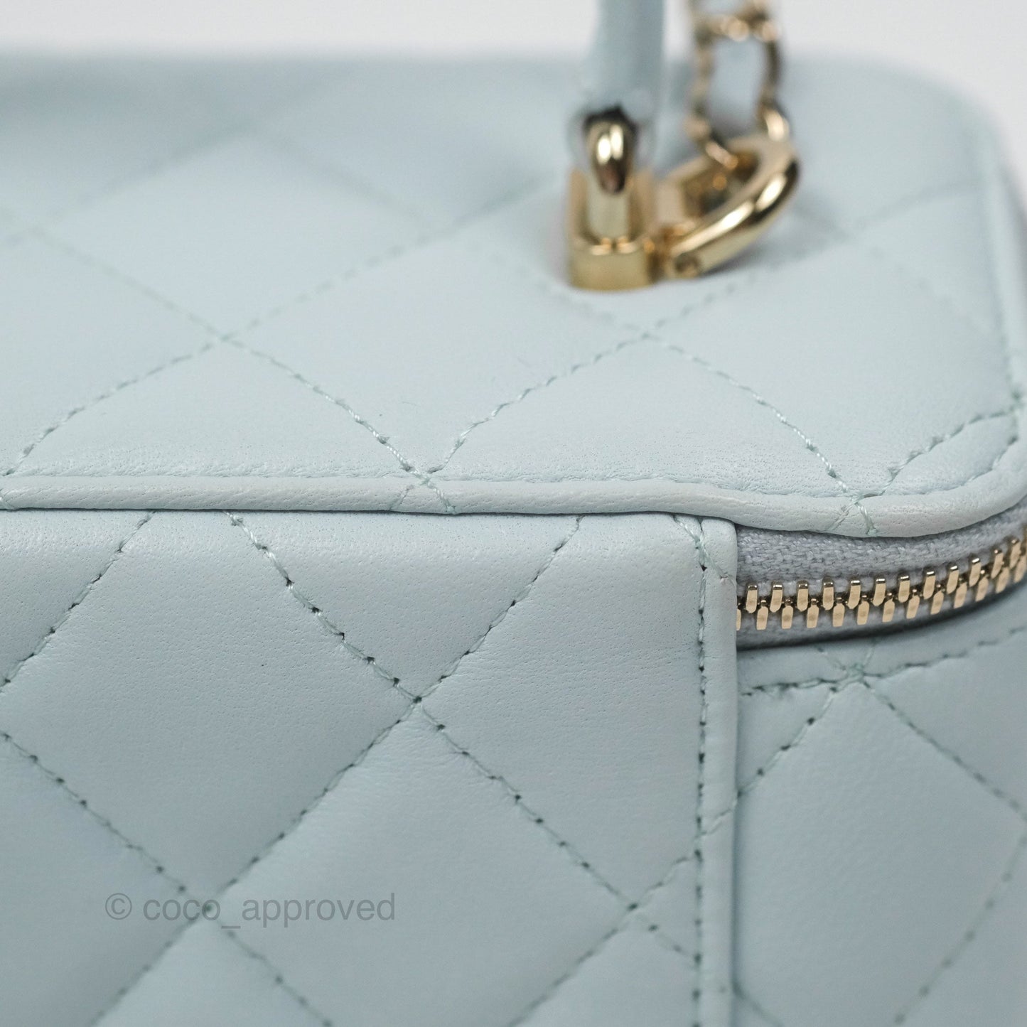 Chanel Vanity Rectangular Top Handle Light Blue Lambskin Gold Hardware