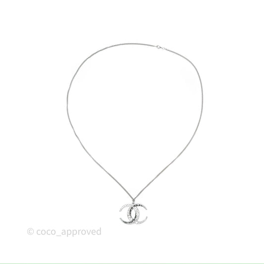 Chanel Crystal CC Long Necklace Silver Tone 15C