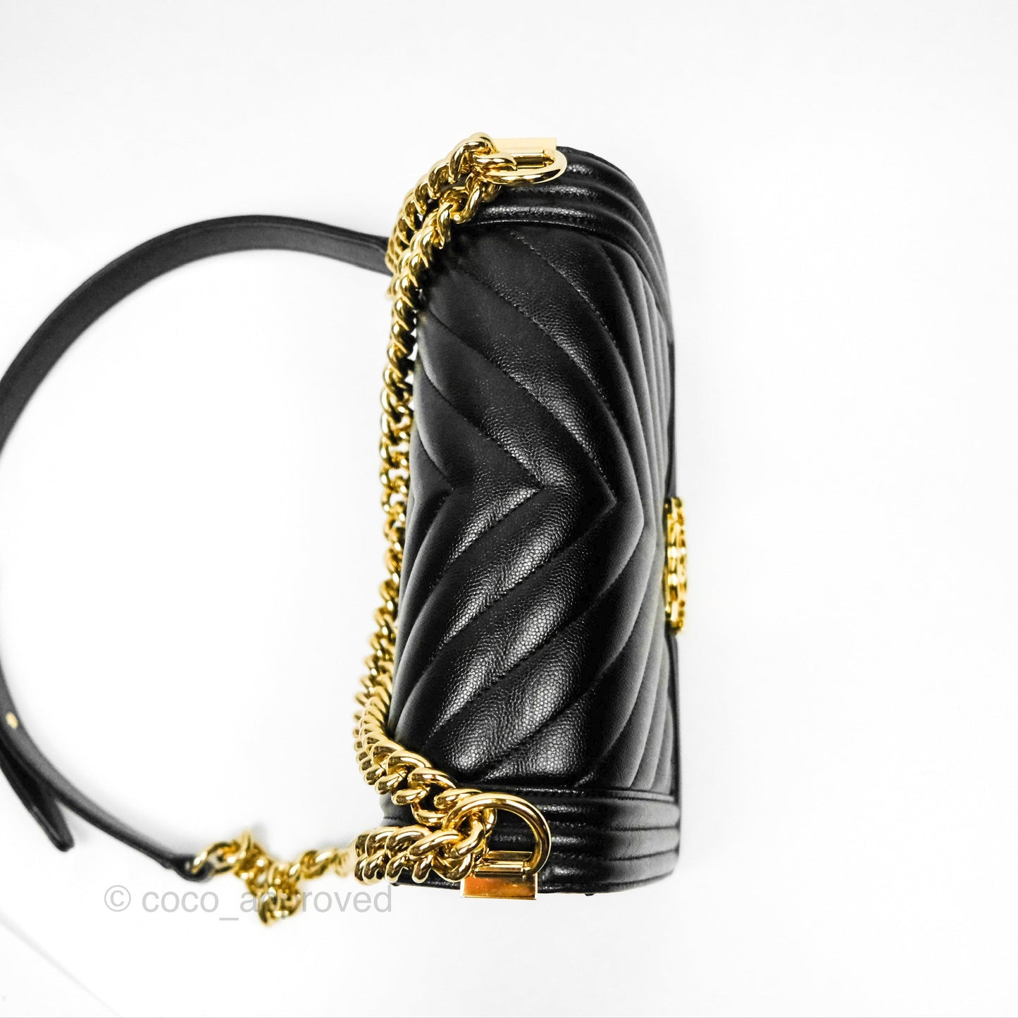 Chanel Medium Boy Chevron Black Caviar Gold Hardware