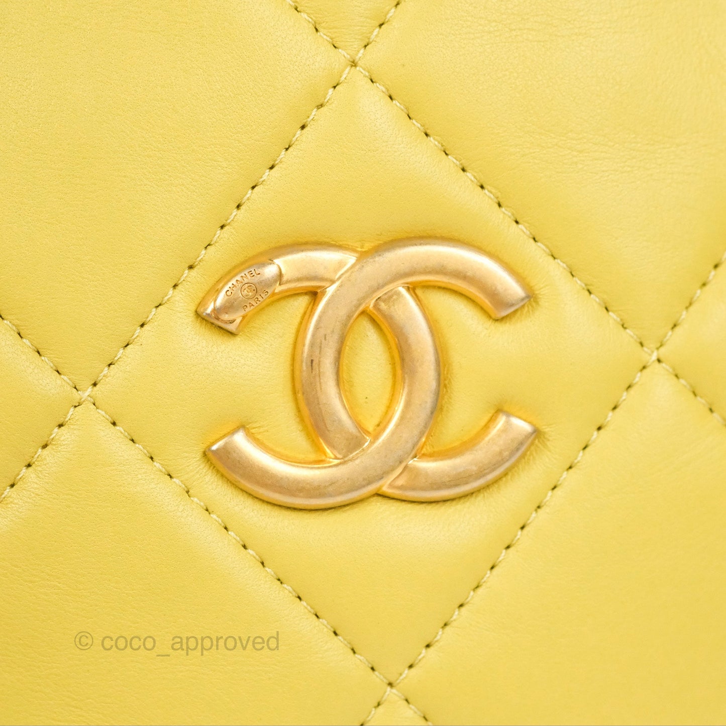 Chanel Small Quilted Diamond Cut Bag Yellow Lambskin Aged Gold Hardware