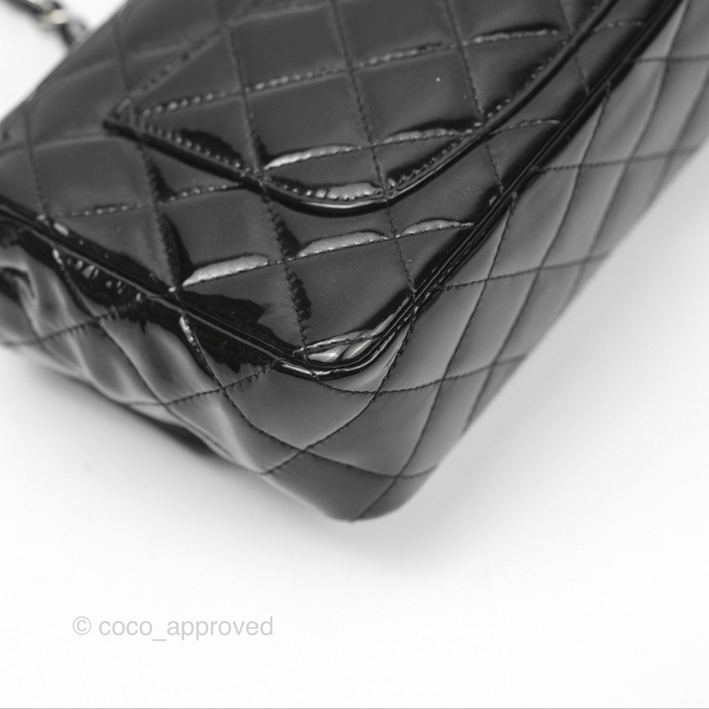 Chanel Quilted Mini Rectangular Flap Black Patent Silver Hardware