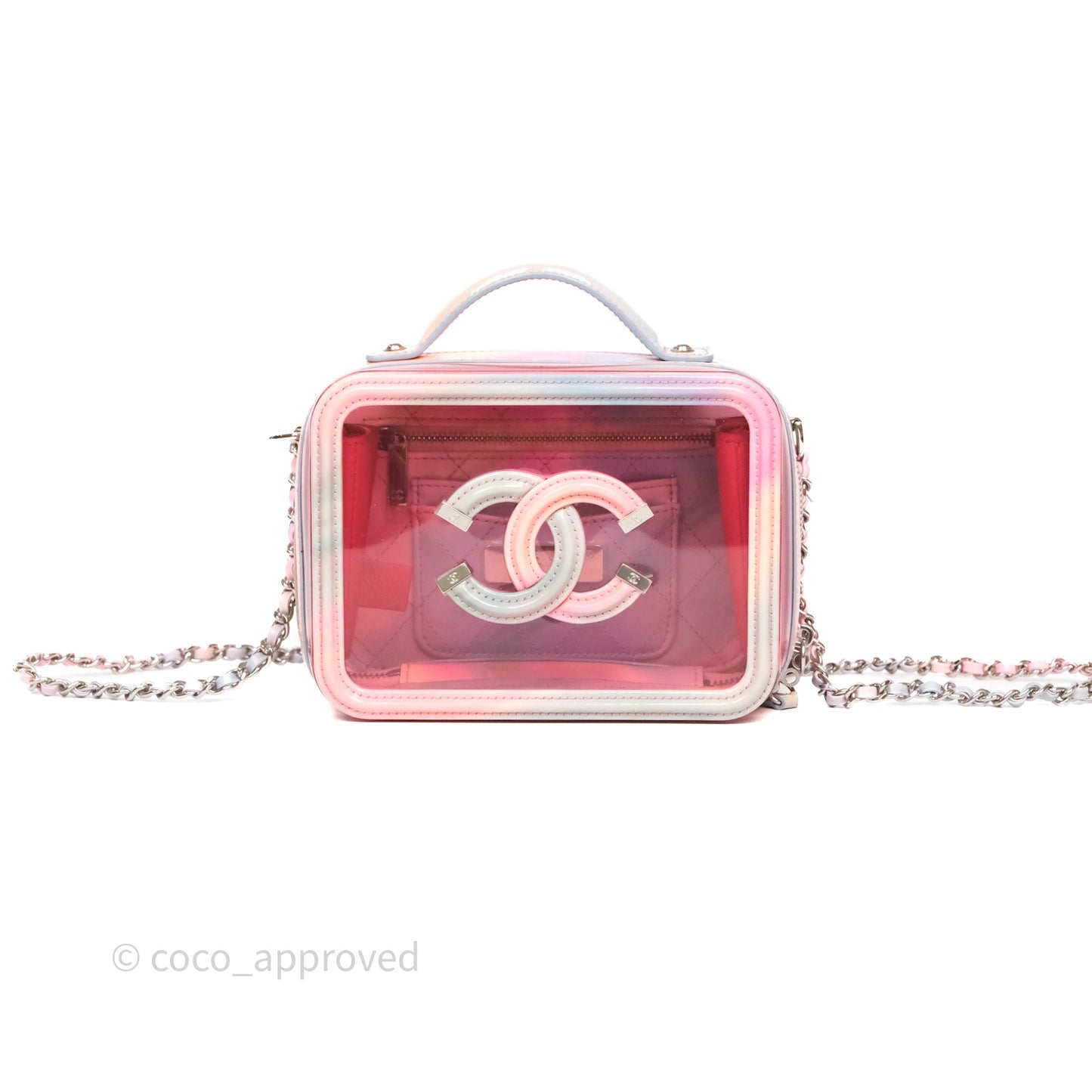 Chanel Filigree Pink Vanity Case PVC Silver Hardware