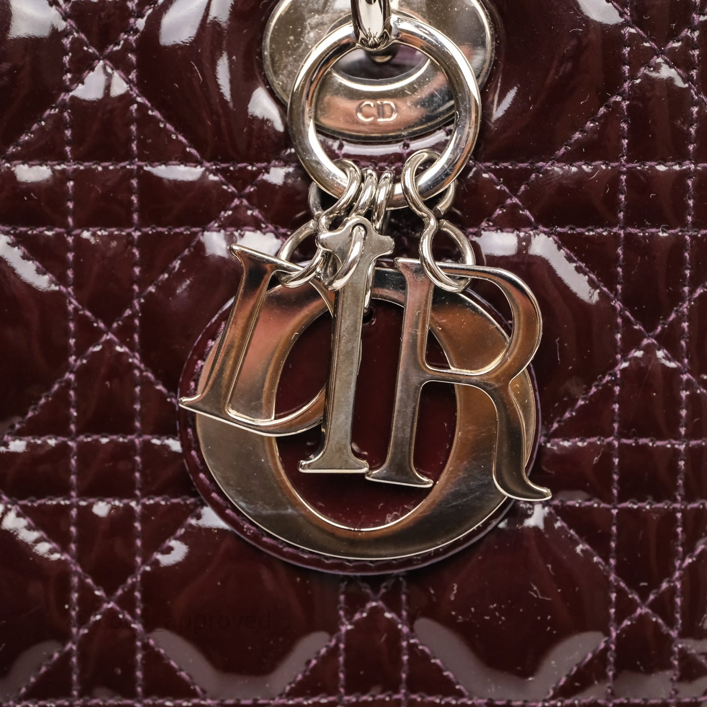 Christian Dior Medium Lady Dior Burgundy Patent Silver Hardware