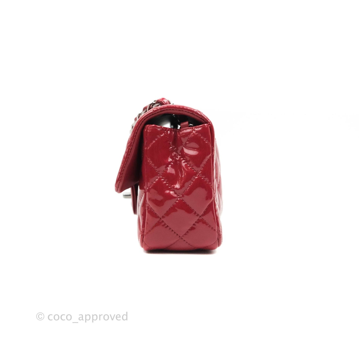 Chanel Quilted Mini Rectangular Flap Red Patent Gun Metal