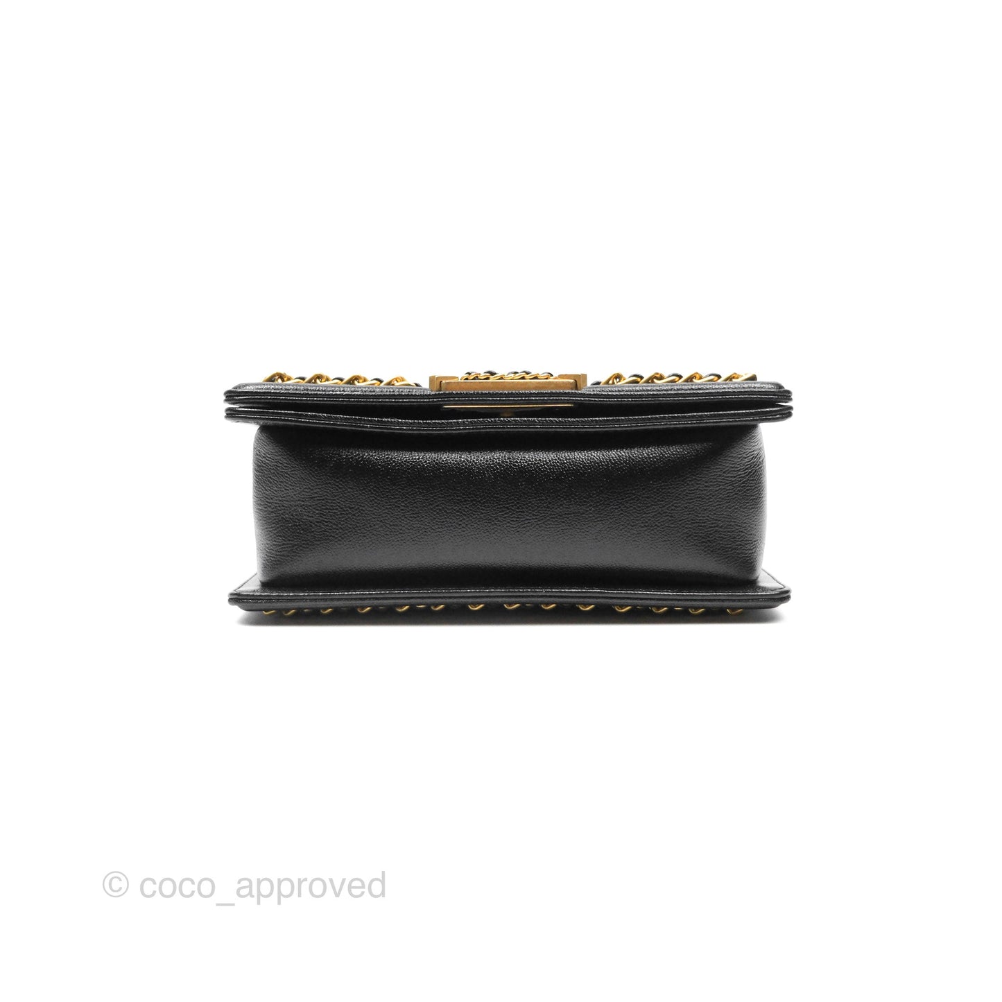 Chanel Small Chain Around Boy Quilted Black Caviar Aged Gold Hardware