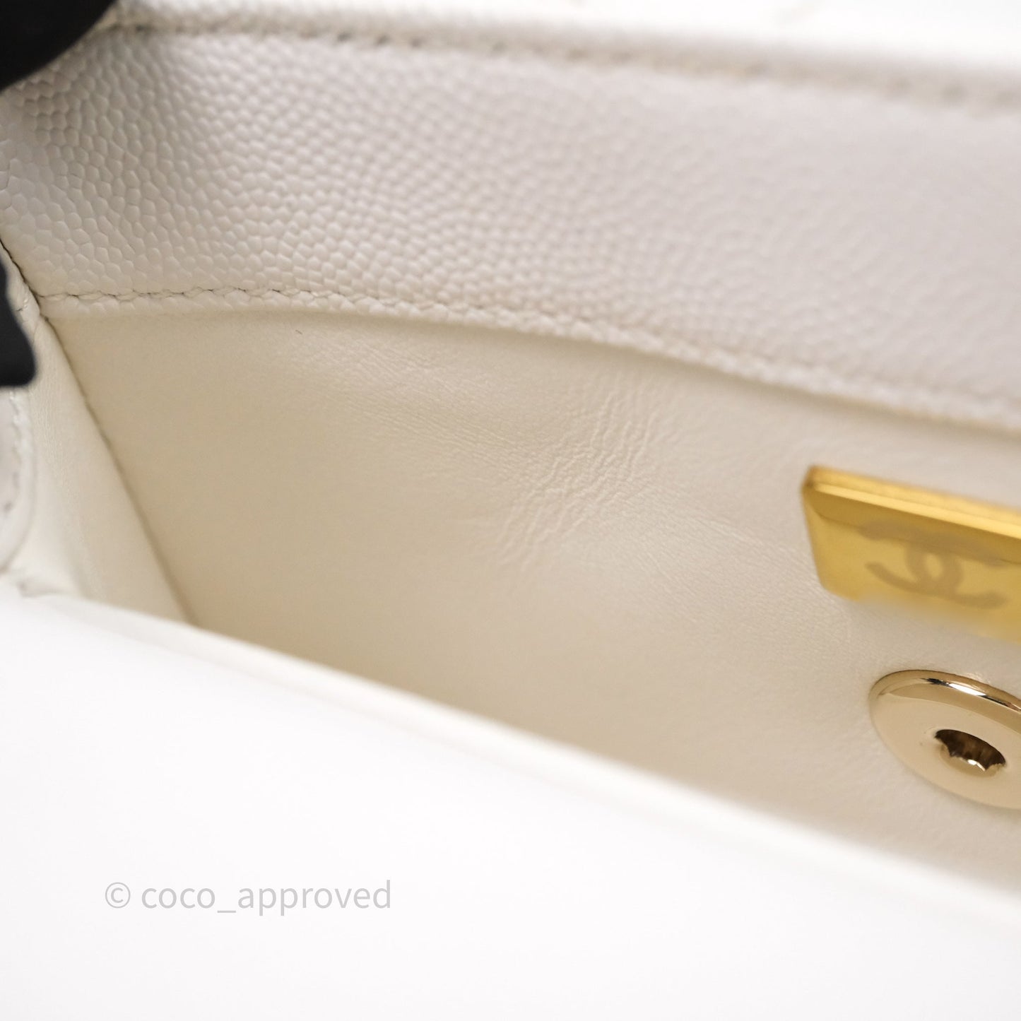 Chanel Mini Coco Handle Quilted White Caviar Gold Hardware