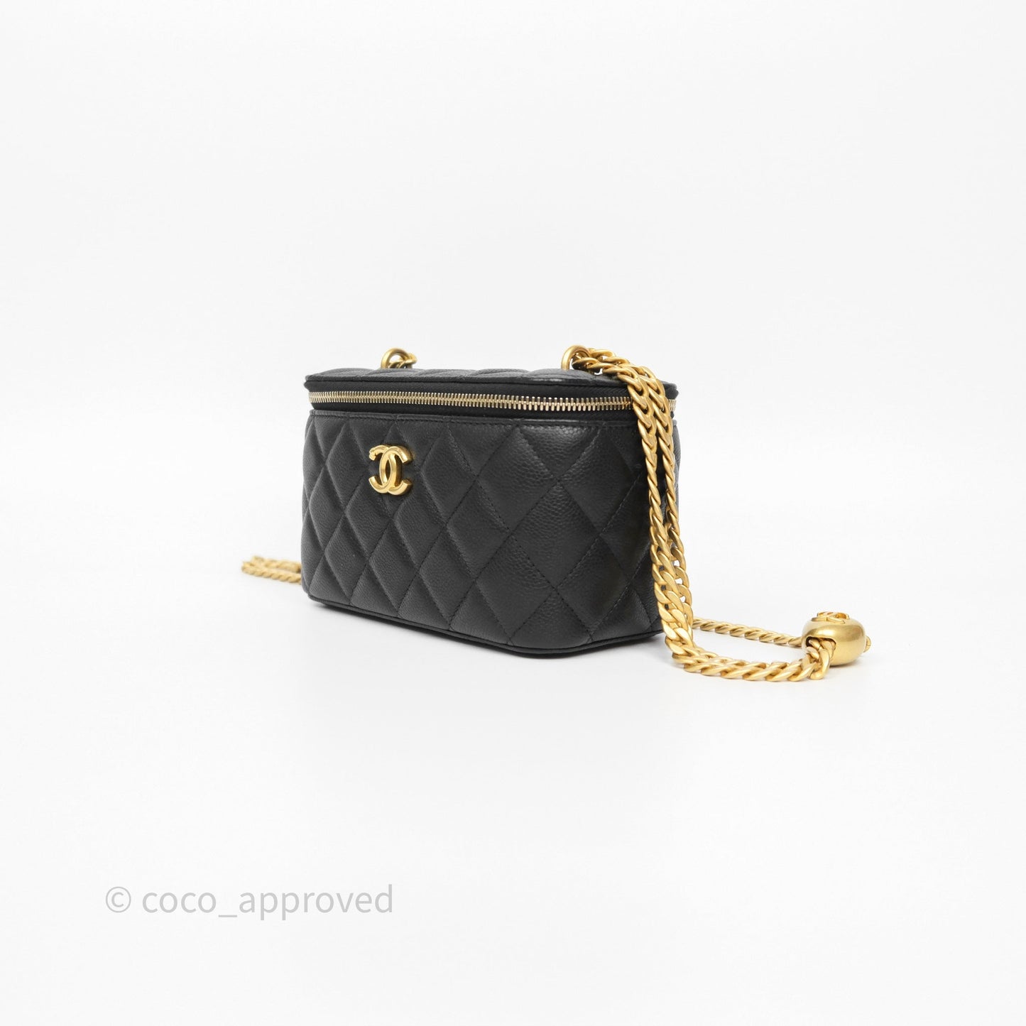 Chanel Vanity with Heart Adjustable Chain Black Caviar Aged Gold Hardware