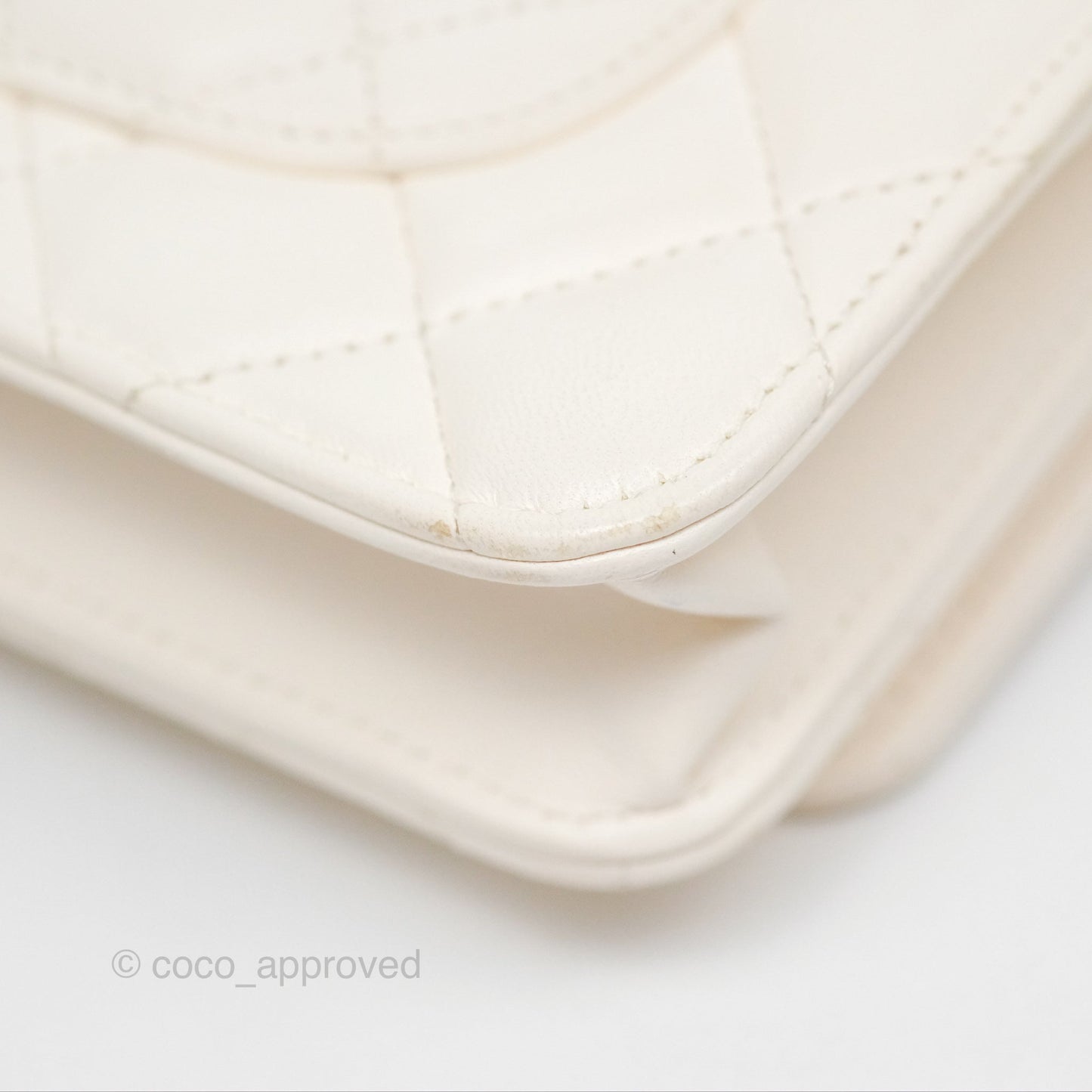 Chanel Quilted Wallet on Chain WOC Coco Heart Chain White Lambskin Aged Gold Hardware 22K