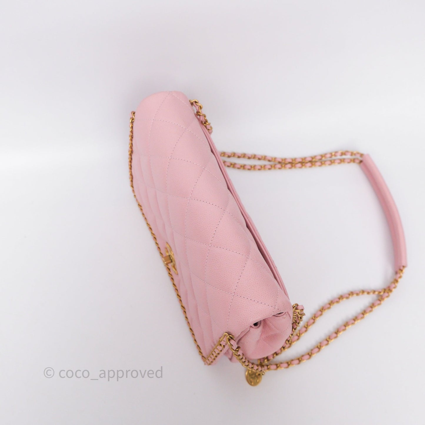 Chanel Chain Around Flap Bag Pink Caviar Aged Gold Hardware 22B
