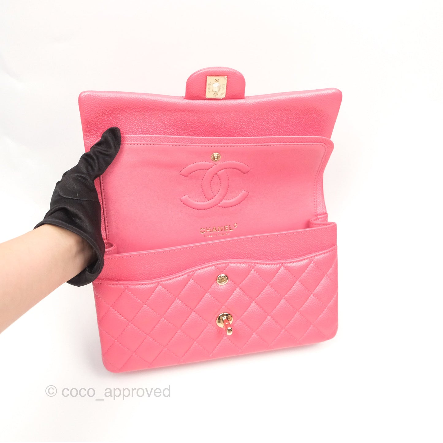 Chanel Medium Classic Flap Quilted Iridescent Pink Caviar Gold Hardware 18S