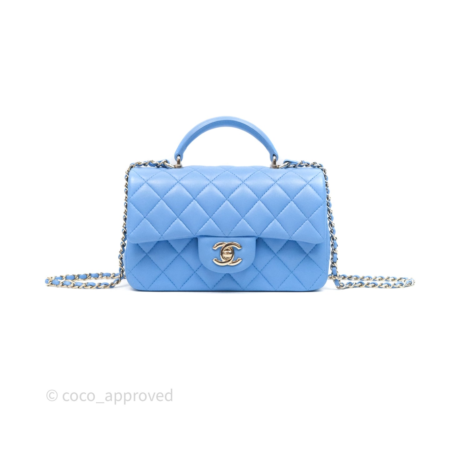 Chanel Top Handle Mini Rectangular Flap Blue Lambskin Gold Hardware