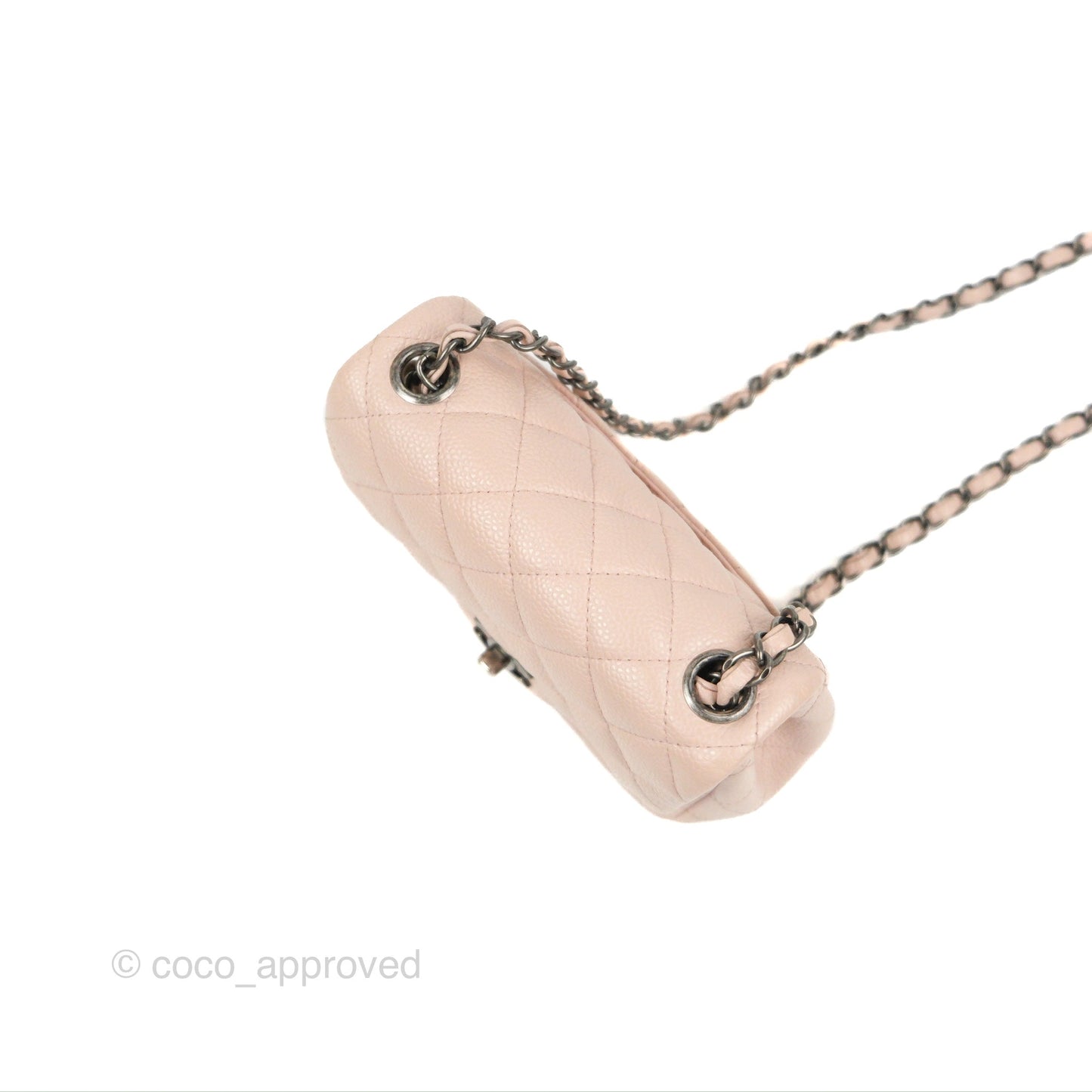 Chanel Quilted Mini Square Flap Pale Pink Caviar Ruthenium Hardware