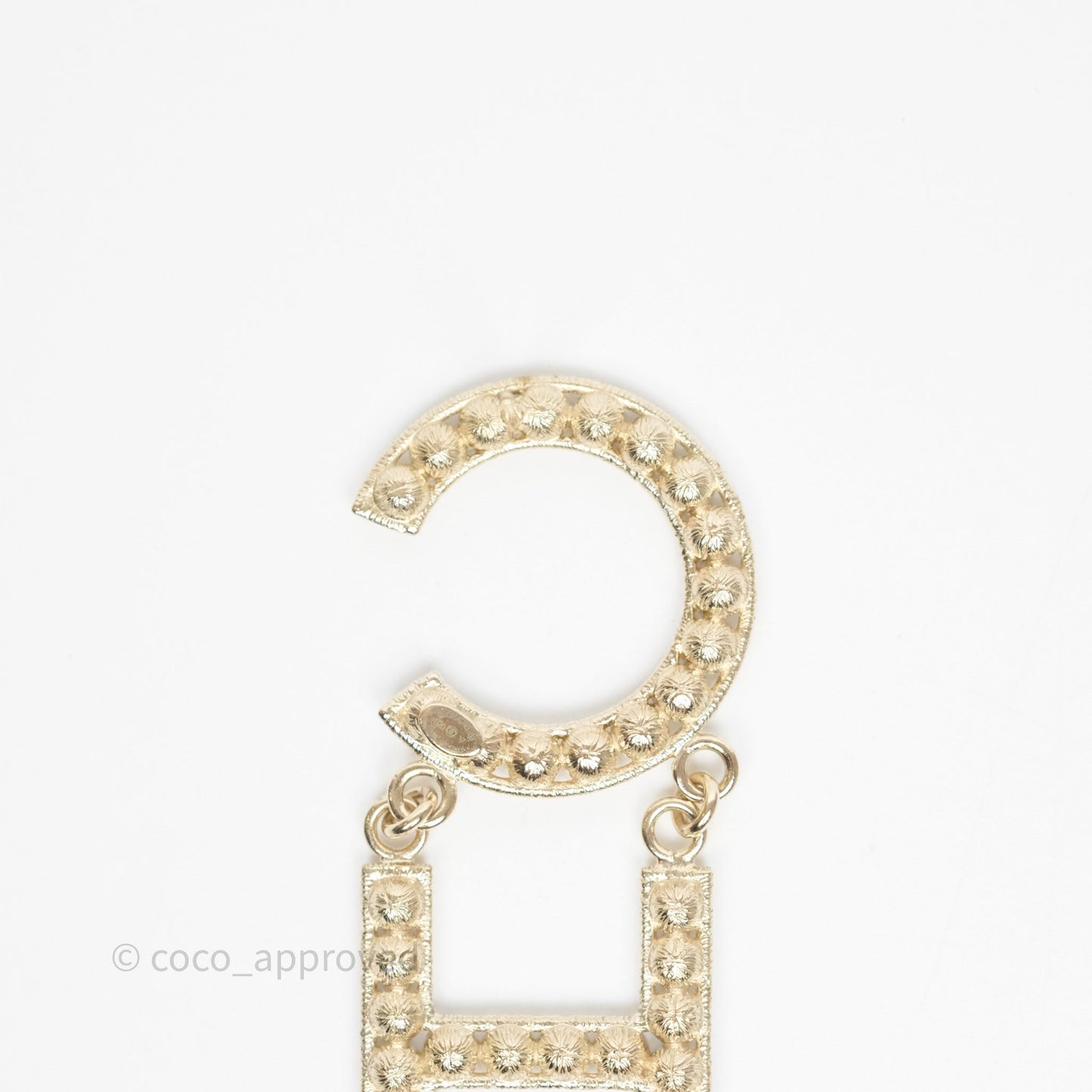 Chanel Crystal Cha-Nel Logo Drop Earrings Gold Tone 20V