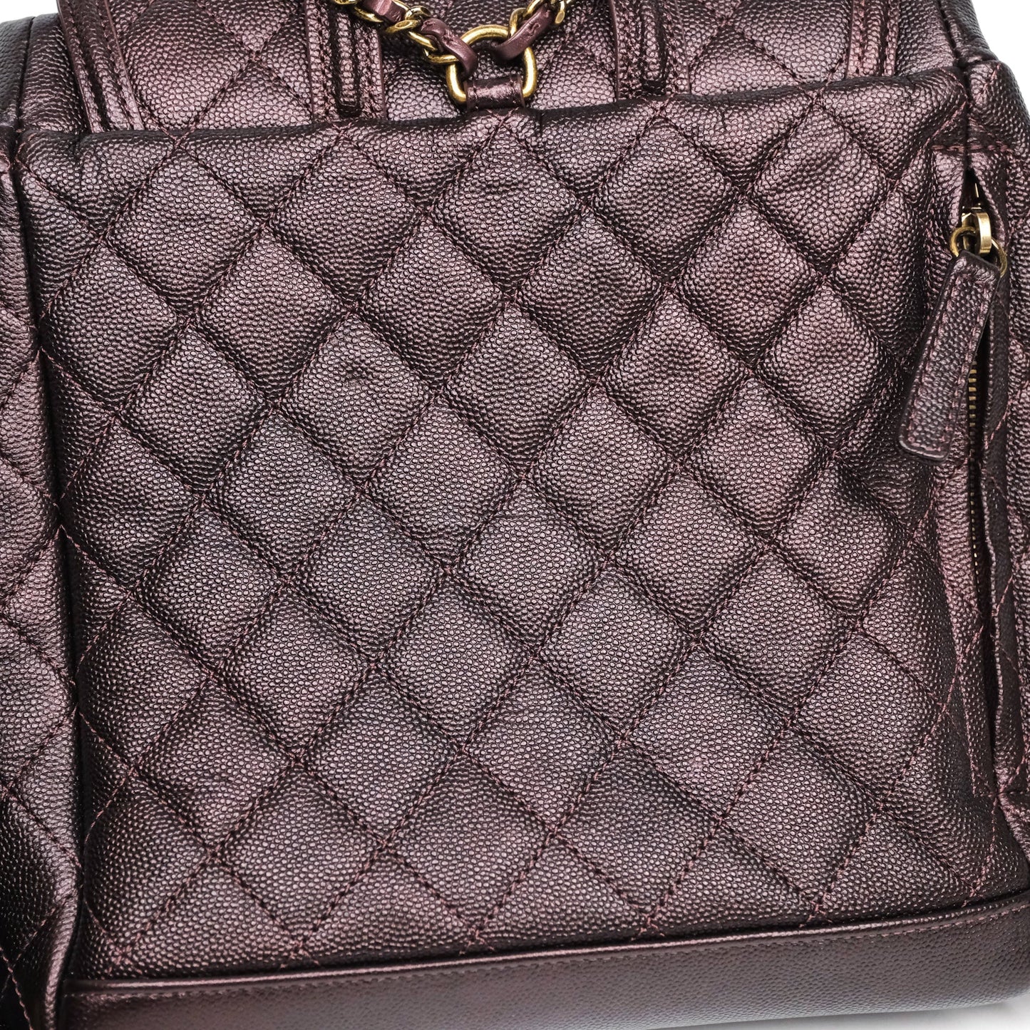Chanel Quilted Filigree Backpack Iridescent Burgundy Caviar Aged Gold Hardware