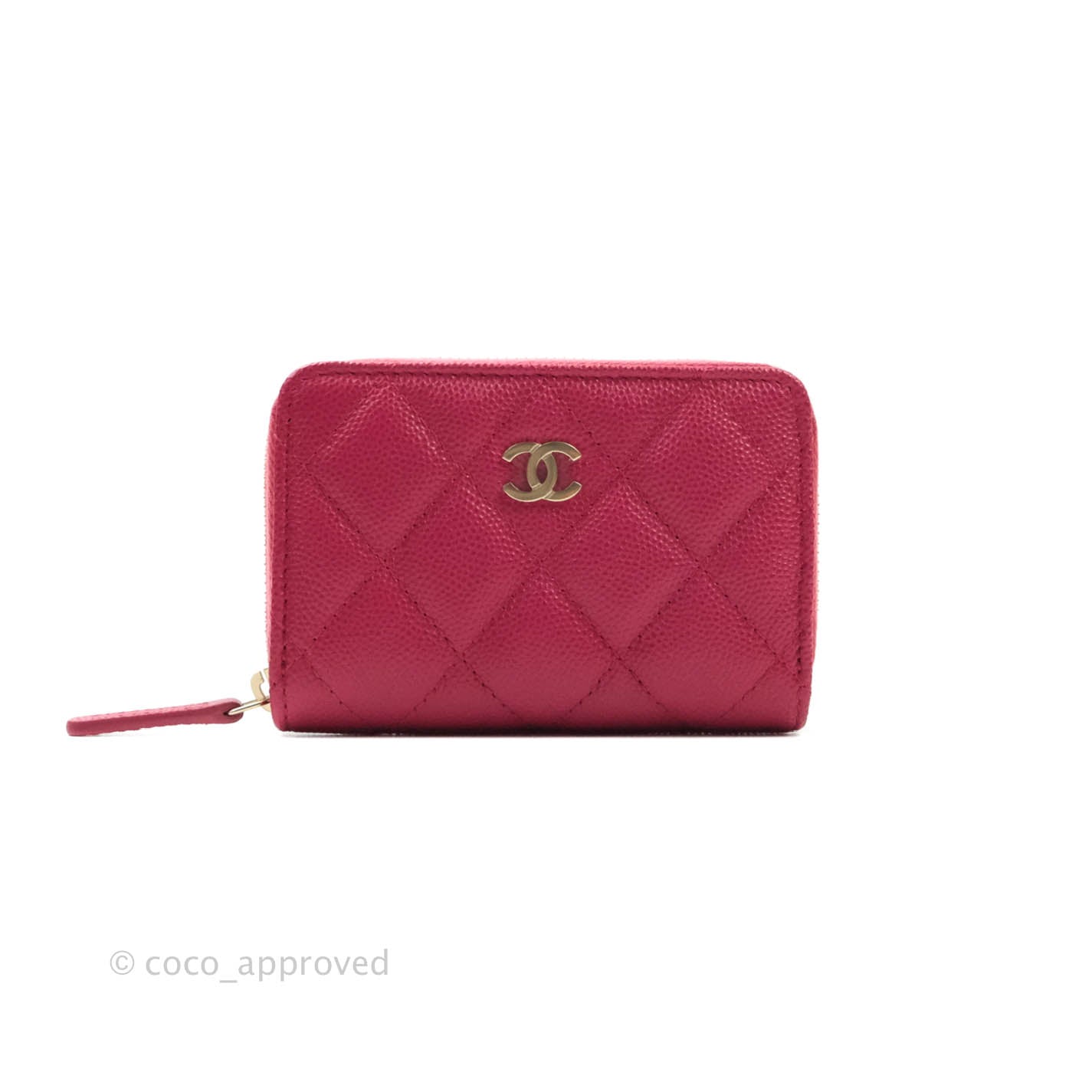 Chanel Classic Zipped Coin Purse Rosy Red Caviar Gold Hardware 21A