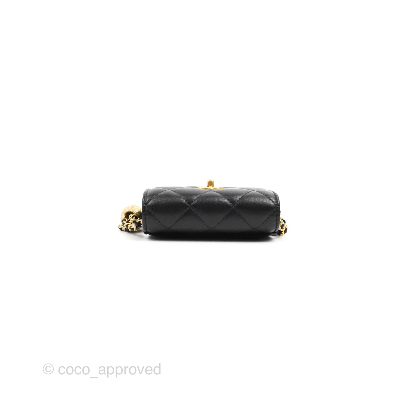Chanel Pearl Crush Mini Clutch With Chain Black Lambskin Aged Gold Hardware